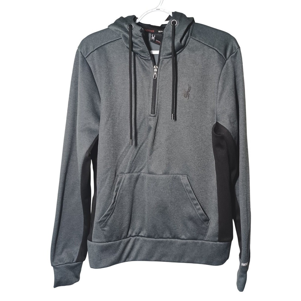 Spyder Active Performance 1/4 Zip Hoodie Gray/Black Mens S Kangaroo Pocket